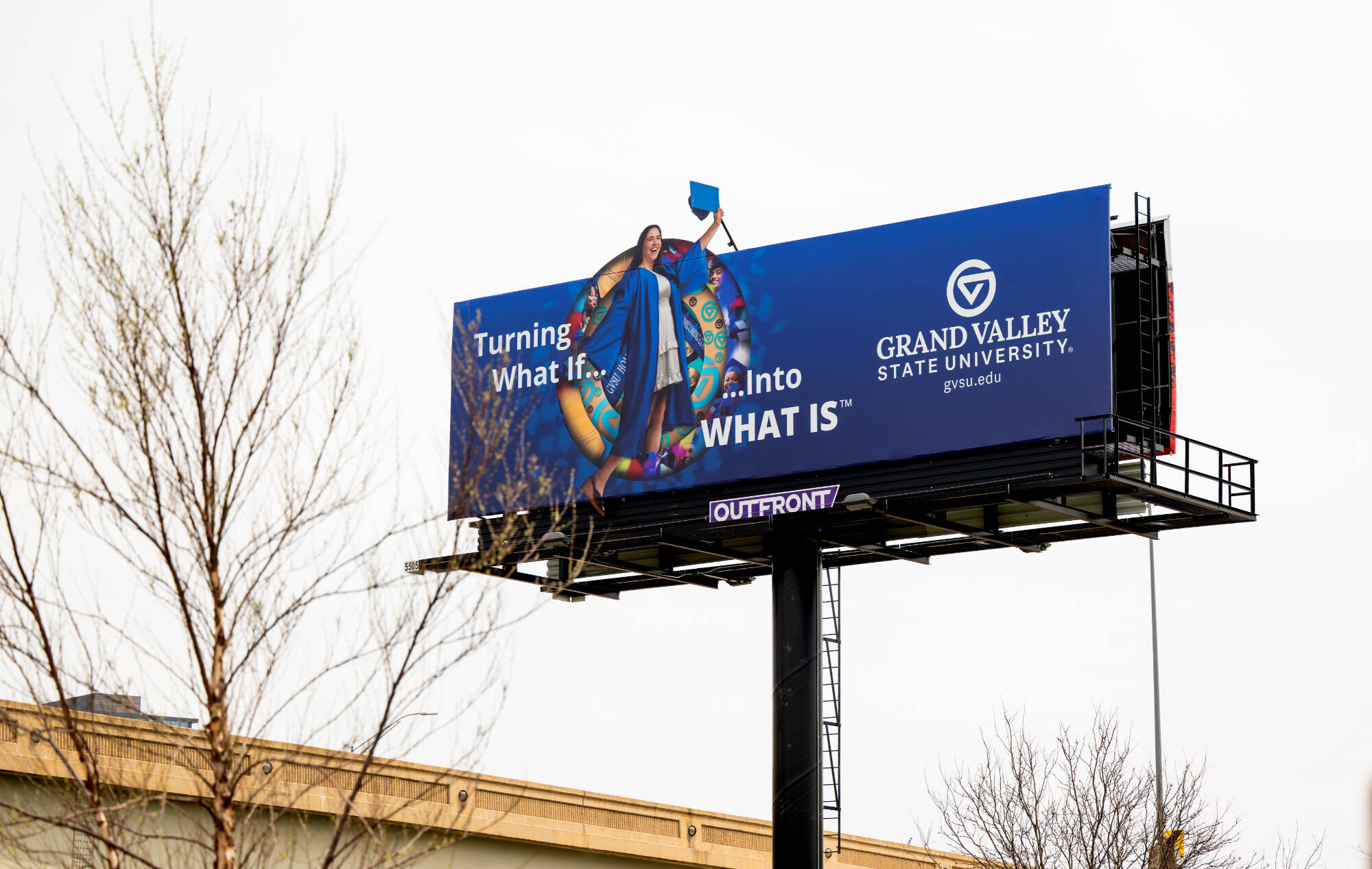 Annah Stang’s billboard is visible from US131 southbound near the Seidman Center.